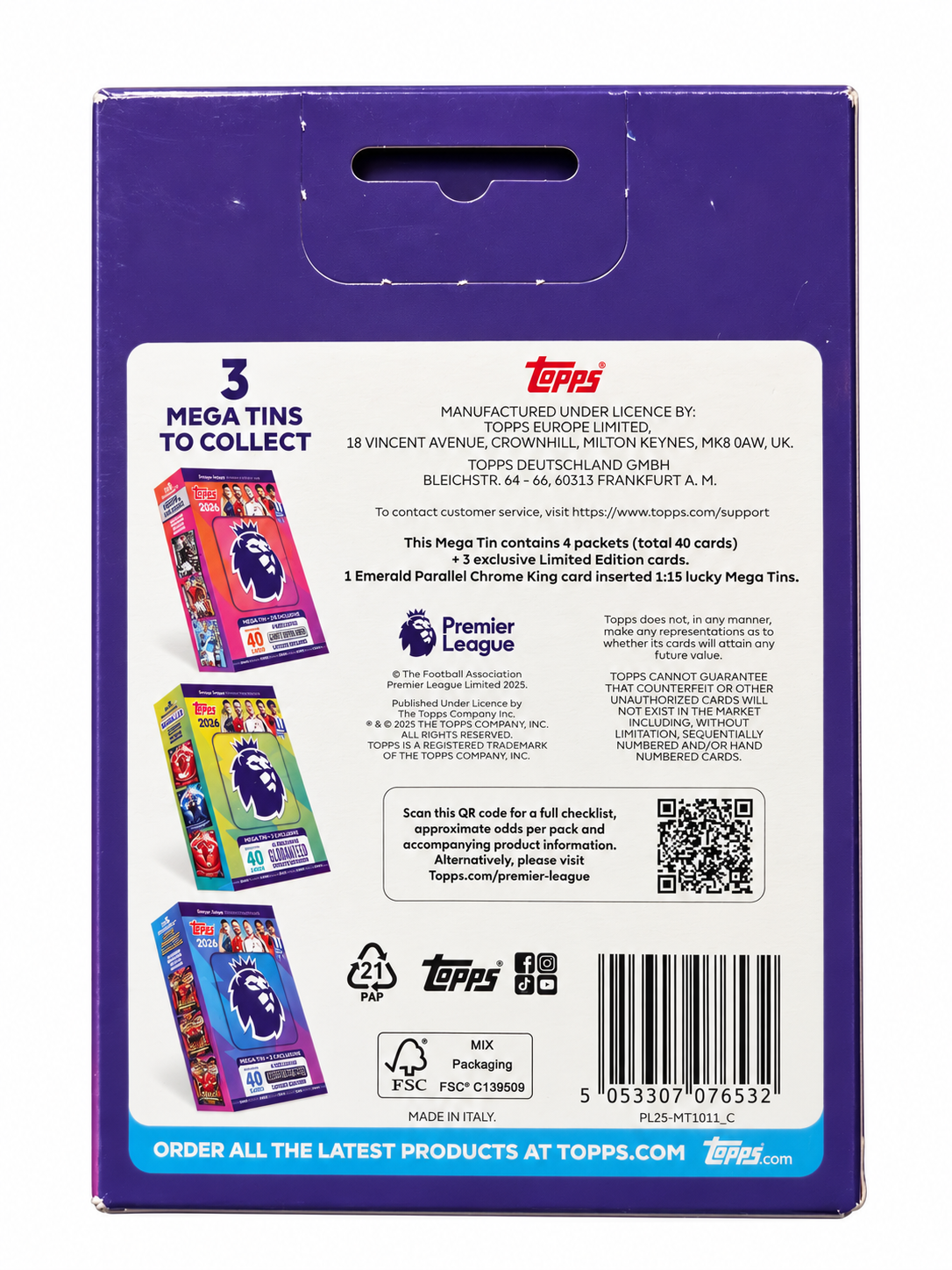 Topps Premier League 2026 Mega Tin #3 Big Game Ballers – 40 Cartas + 3 Limited Editions