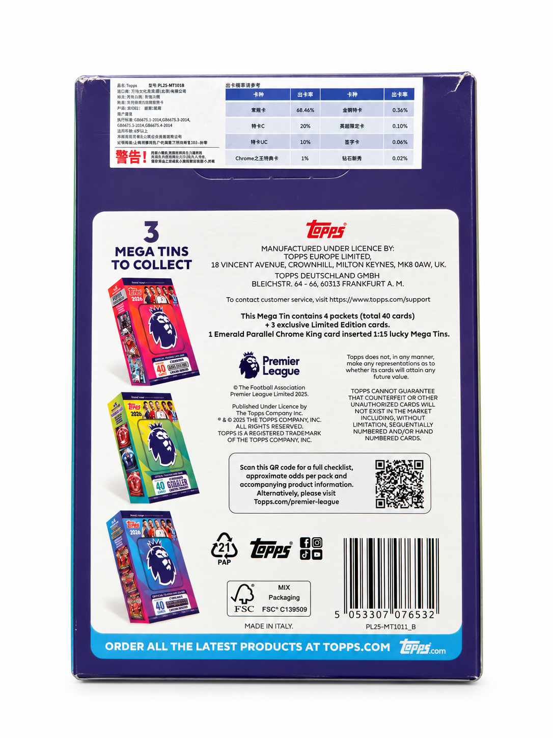 Topps Premier League 2026 Mega Tin #2 Globallers – 40 Cartas + 3 Limited Editions