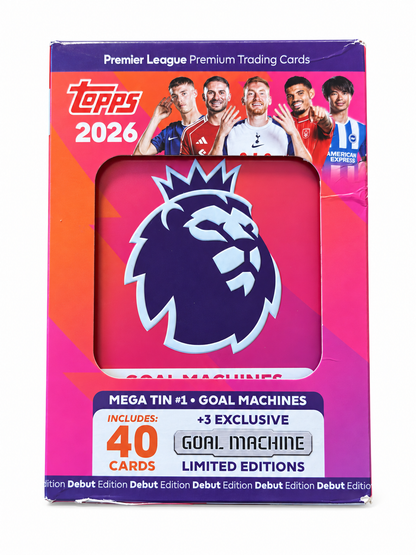 Topps Premier League 2026 Mega Tin #1 Goal Machines – 40 Cartas + 3 Limited Editions