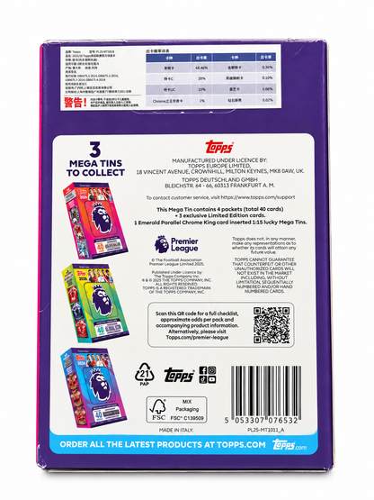 Topps Premier League 2026 Mega Tin #1 Goal Machines – 40 Cartas + 3 Limited Editions