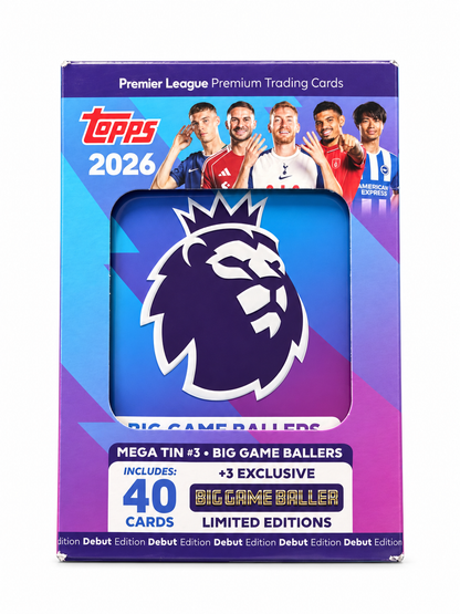 Topps Premier League 2026 Mega Tin #3 Big Game Ballers – 40 Cartas + 3 Limited Editions